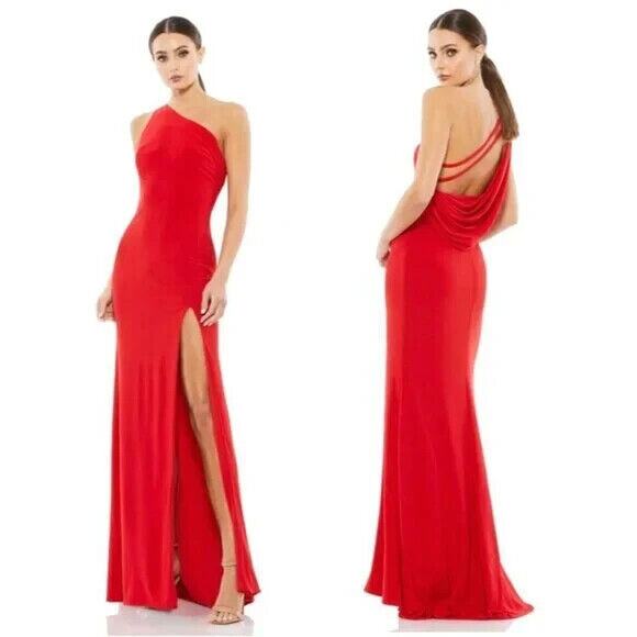 Mac Duggal One Shoulder Draped Back Jersey Gown‎ Red SZ 2 26512 - Picture 1 of 7